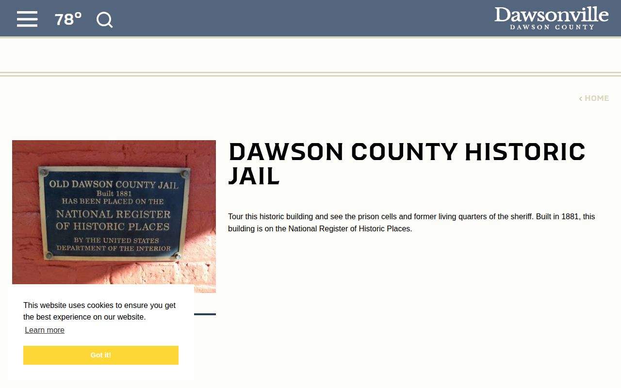 Destination Dawsonville visitor listing for Dawson County Historic Jail