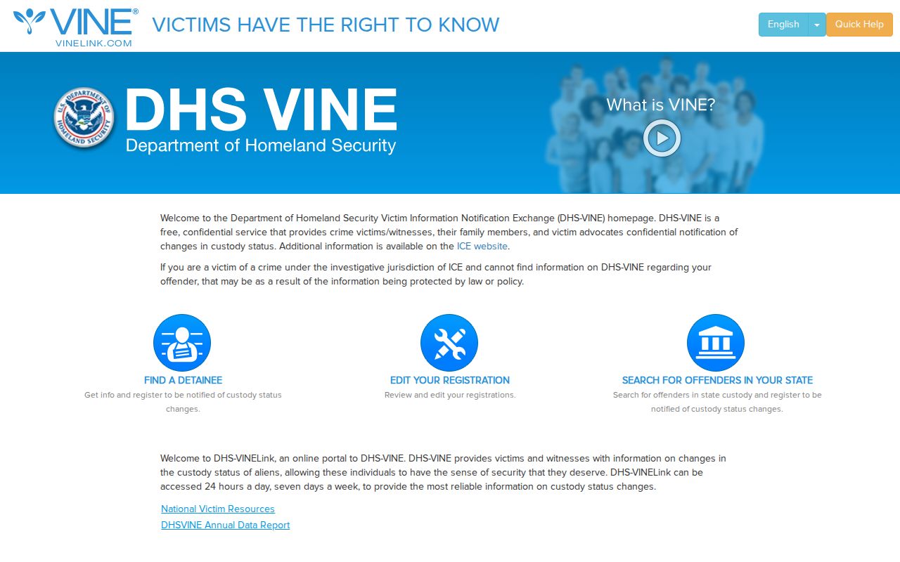 Official VINELink entry point for a Dawson County VINE inmate check